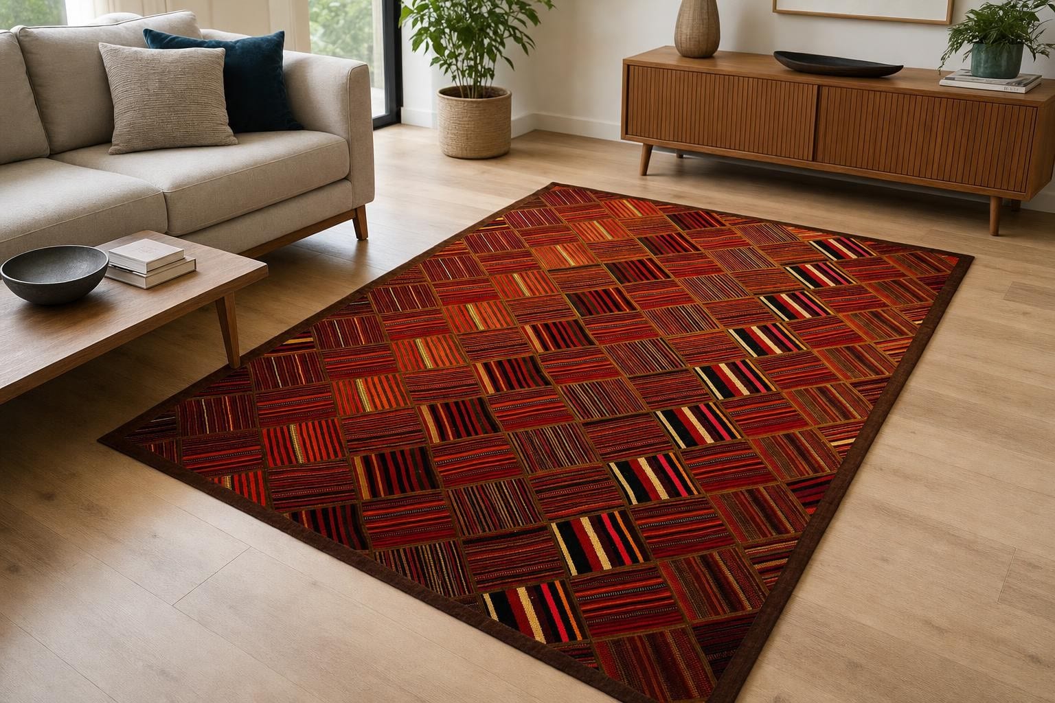 Kilim 10085 - Red/Orange/Beige/Gray