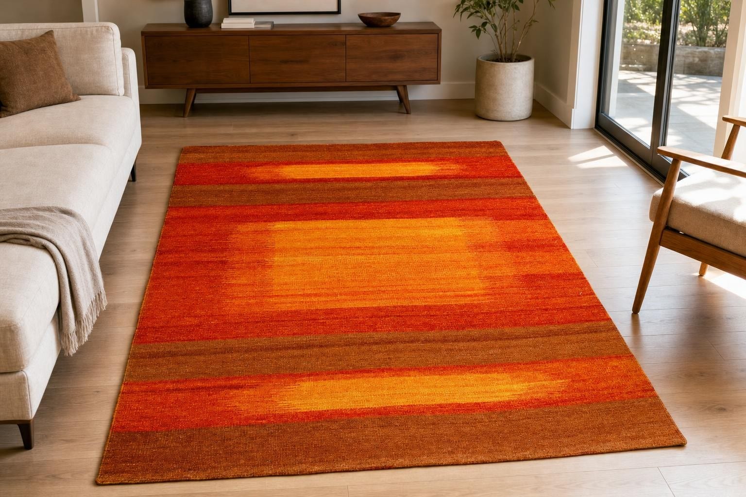 Kilim 60176- Red/Orange/Bronze