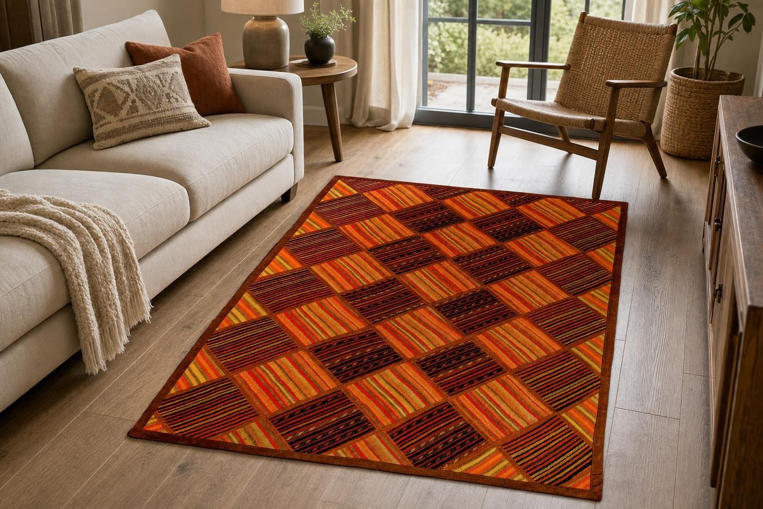 Kilim 10184- Orange/Green/Black