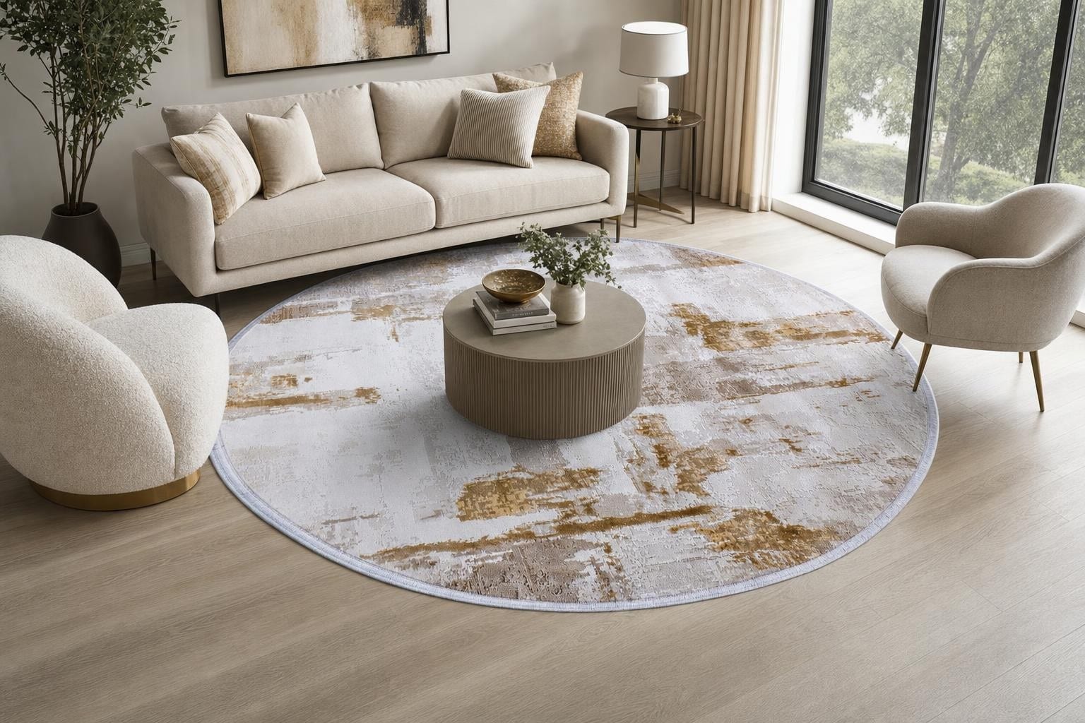 Ella B635H Round Beige/Gold/Gray/Silver