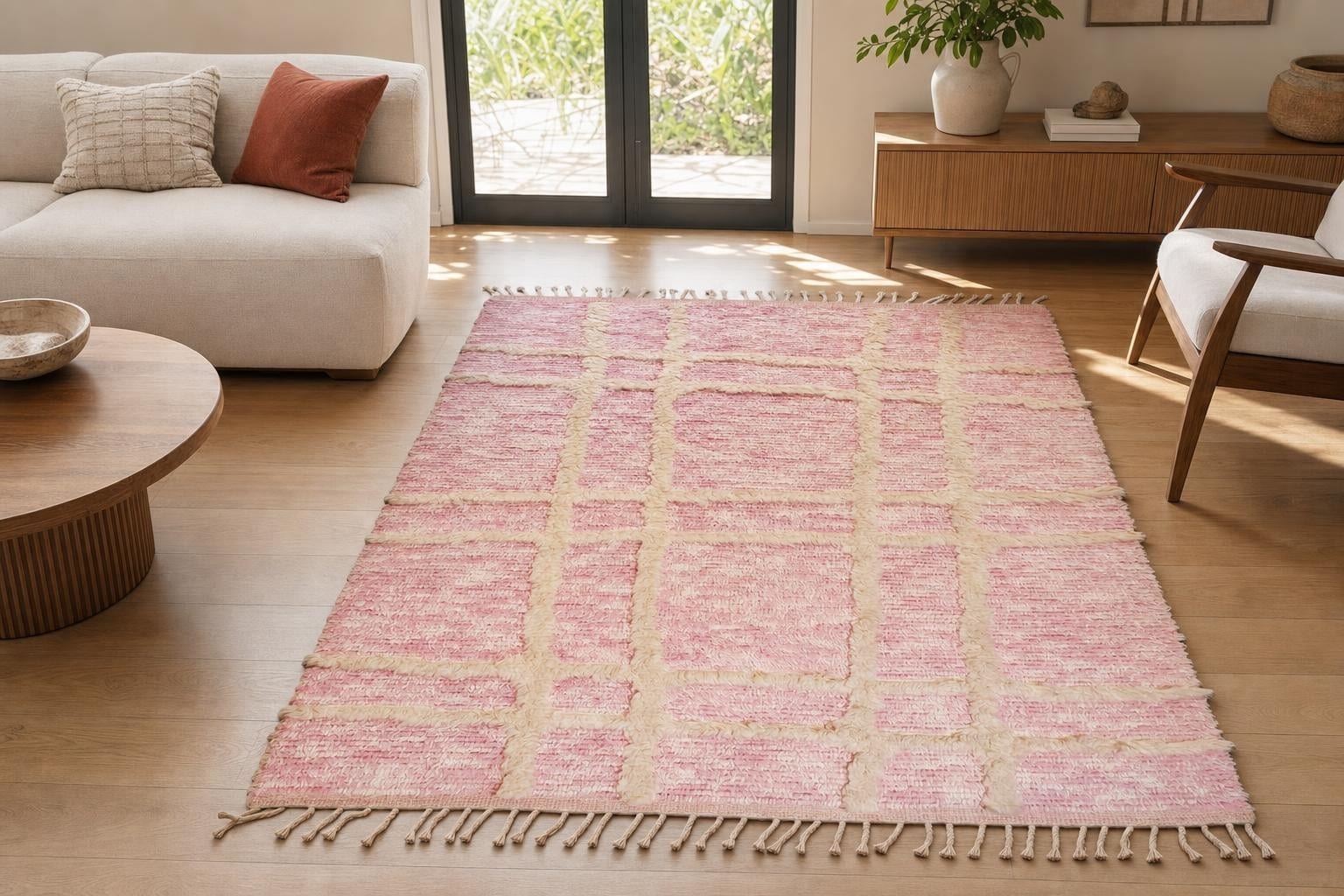 Shaggy 600011- Pink/Beige