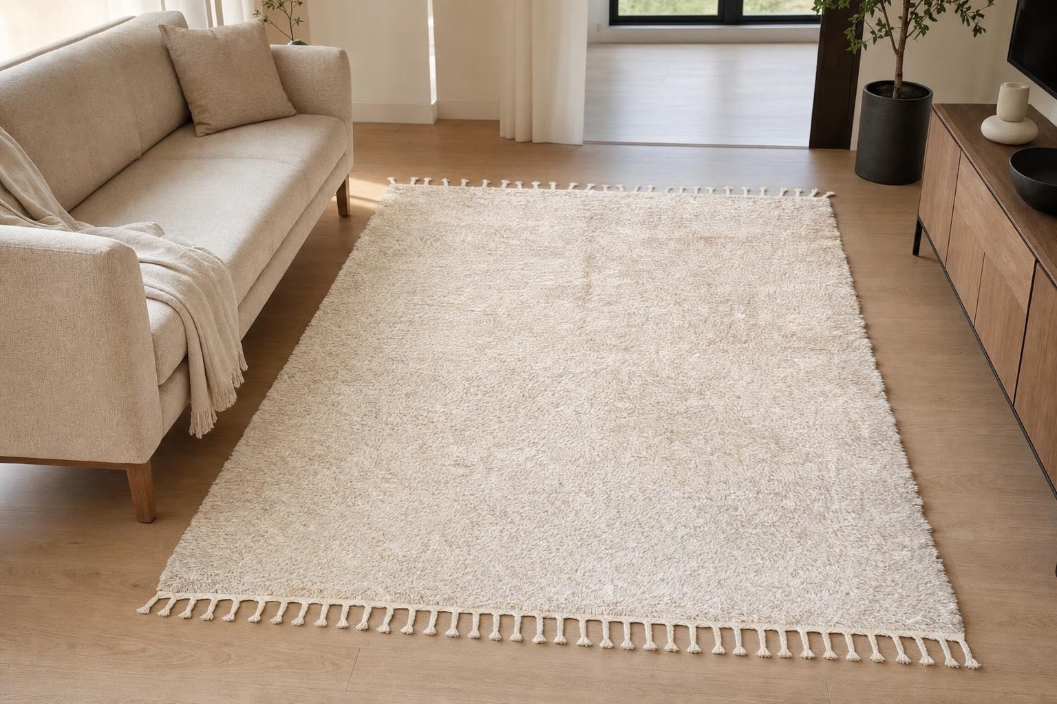 Shaggy 60008- Beige/Silver