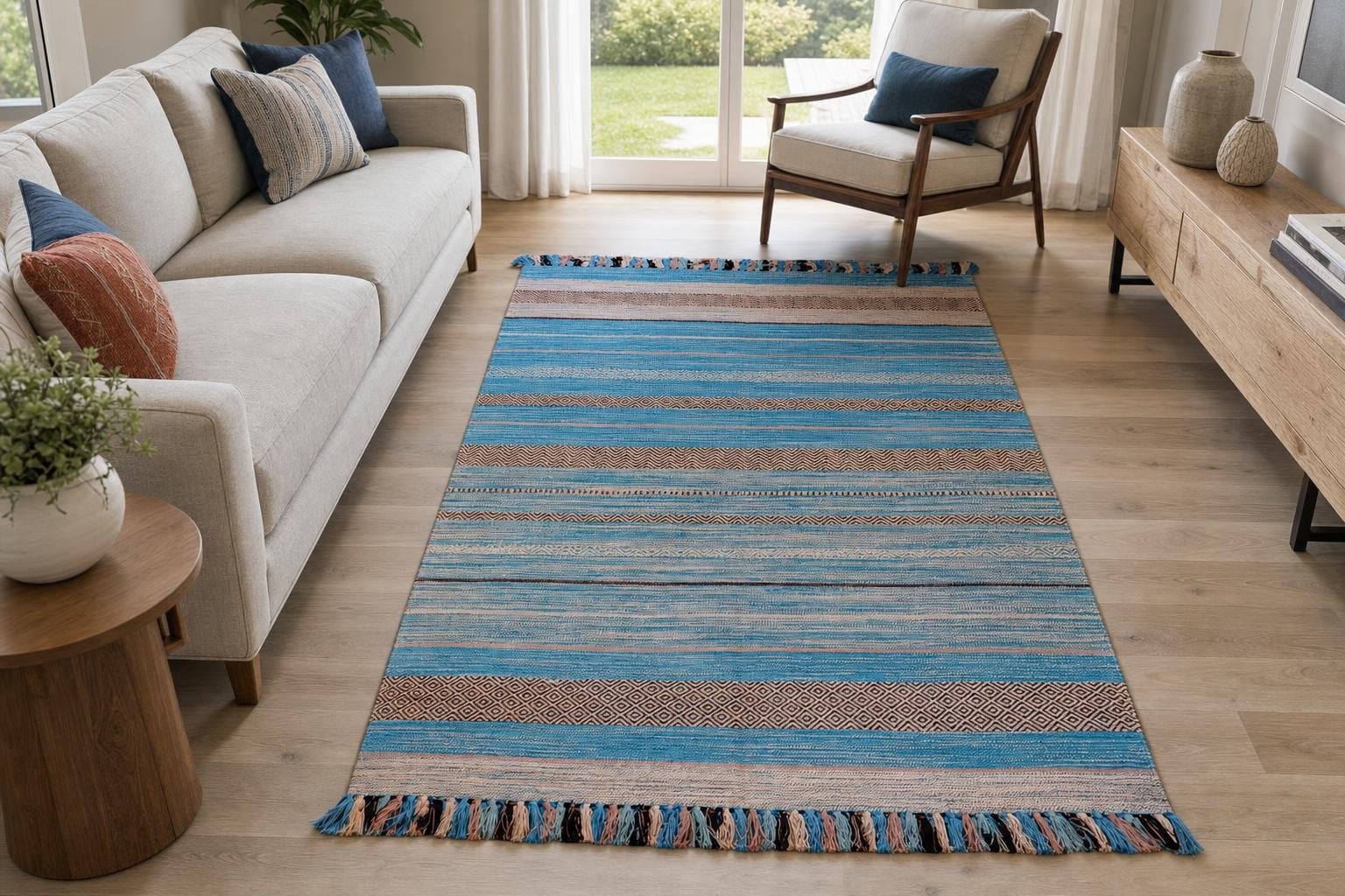Kilim 60193- Cyan/Gray