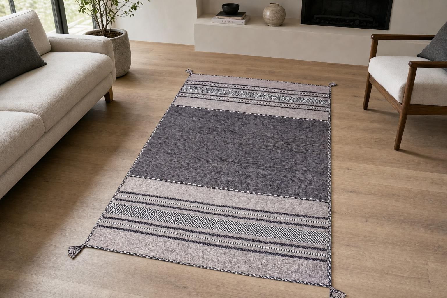 Kilim 60188- Gray/Beige/Silver