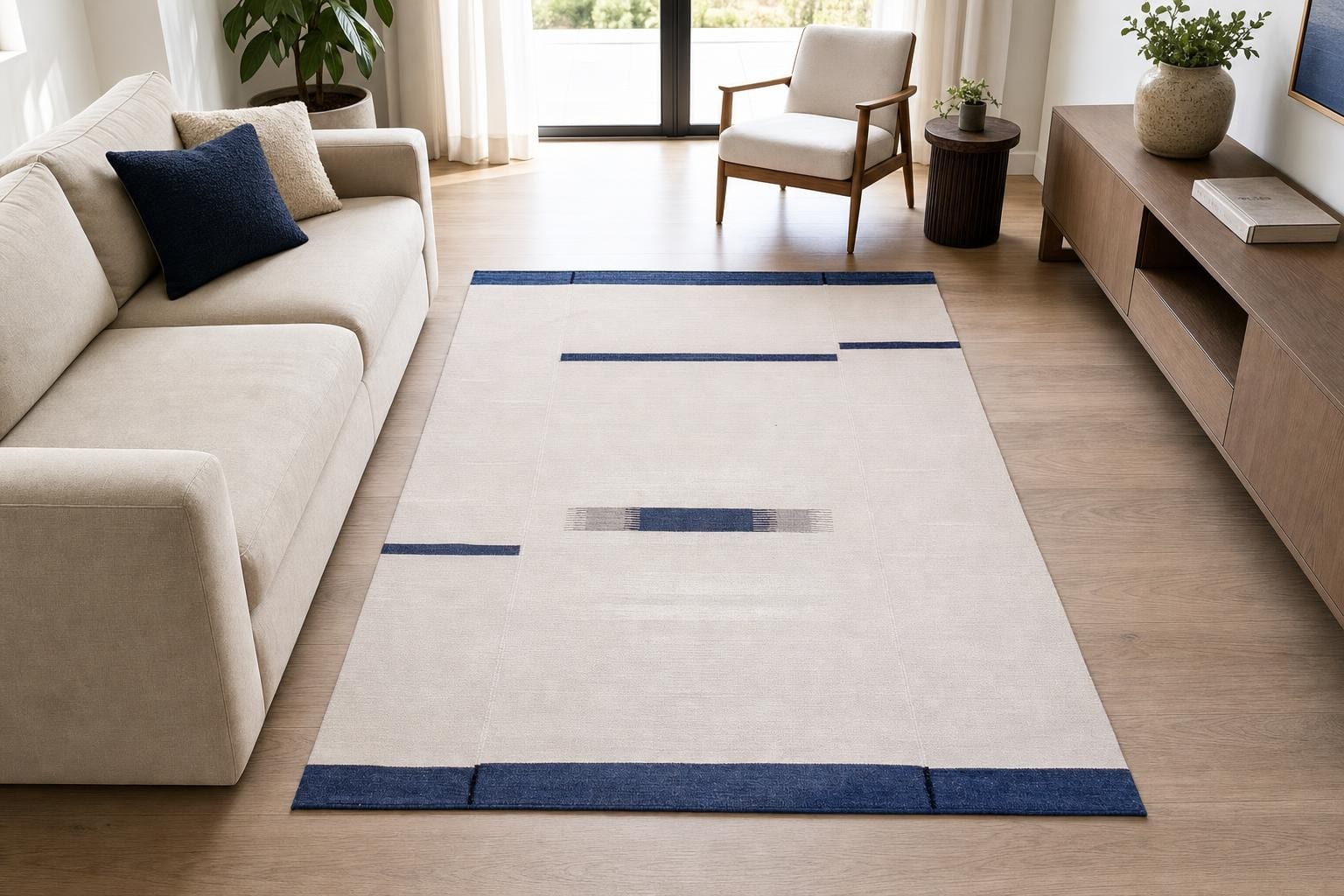 Kilim 60226- Beige/Dark Blue/Gray