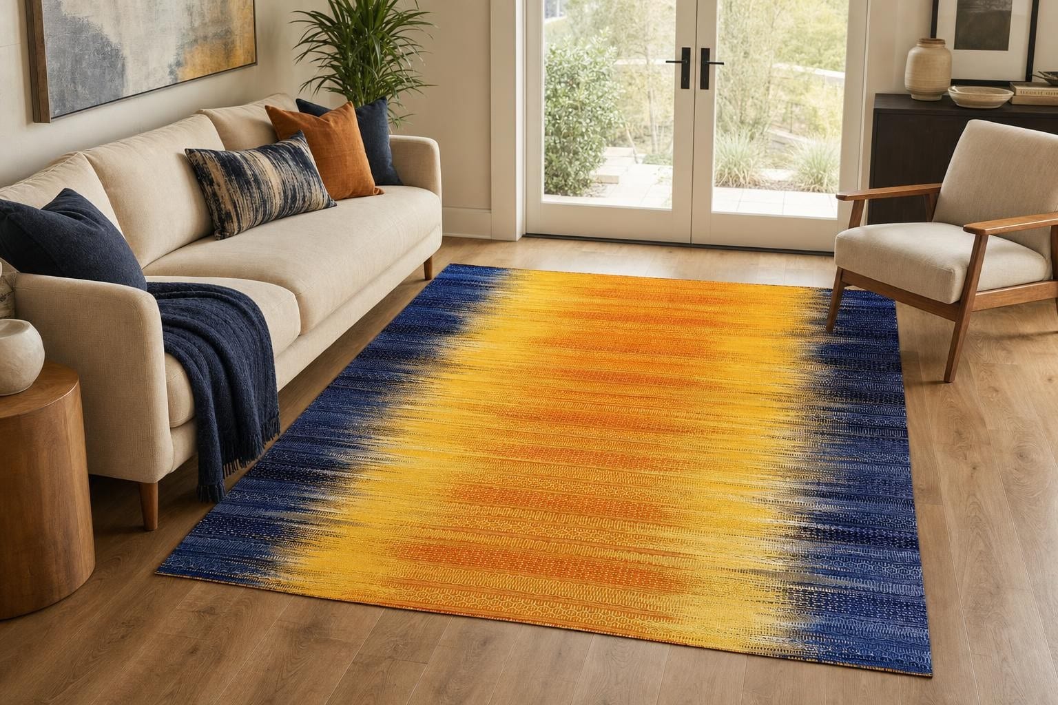 Kilim 60221- Royal Blue/Orange/Gold