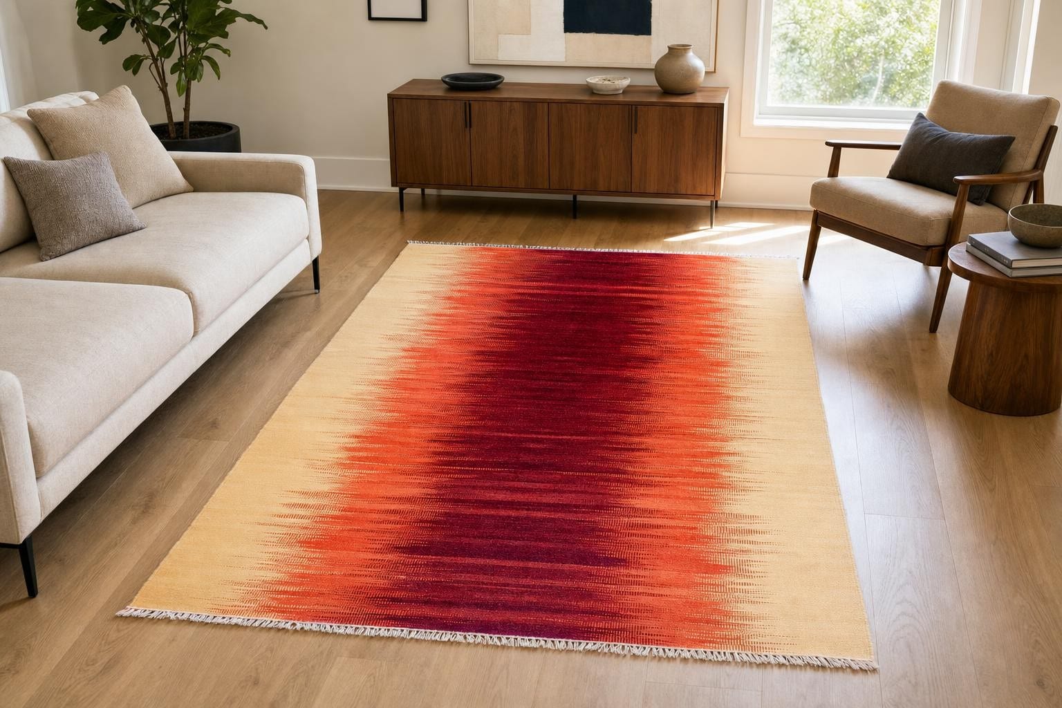 Kilim 60204- Red/Orange/Soft Beige